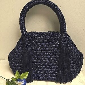 Navy Woven Tassel Satchel - Unbranded